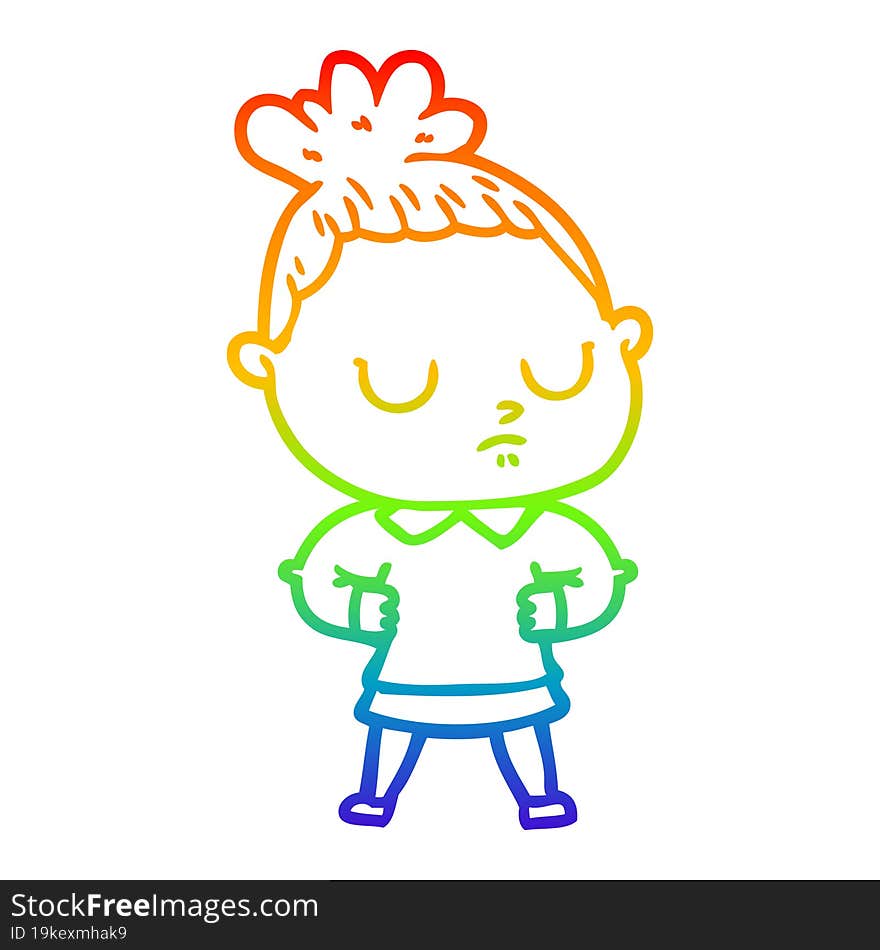 Rainbow Gradient Line Drawing Cartoon Calm Woman