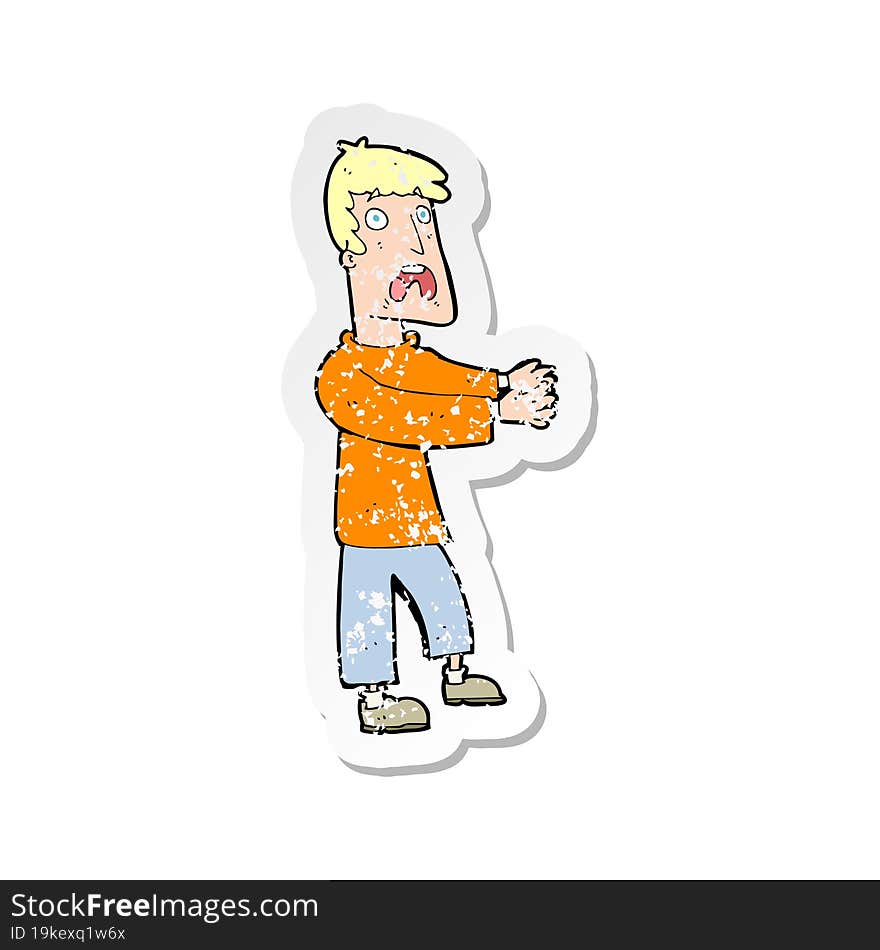 retro distressed sticker of a cartoon terrified man