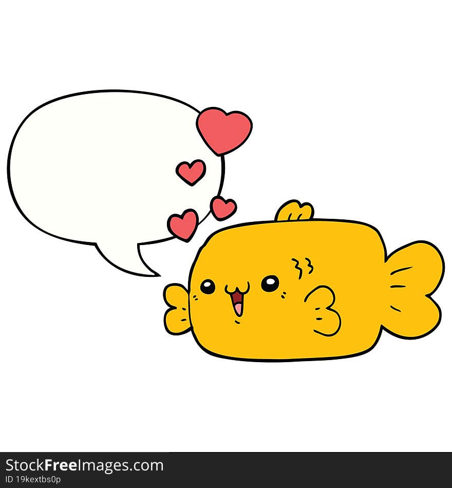 Cute Cartoon Fish And Love Hearts And Speech Bubble