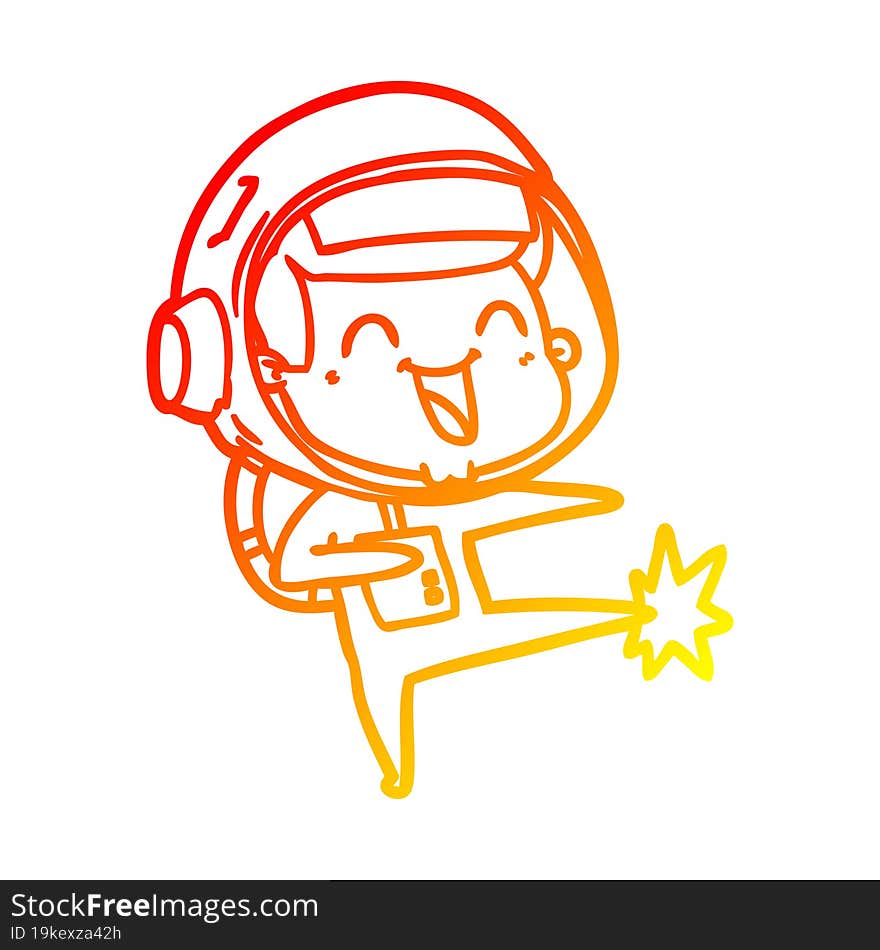 warm gradient line drawing of a happy cartoon astronaut