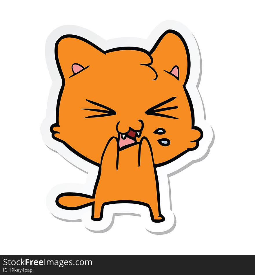 sticker of a cartoon hissing cat