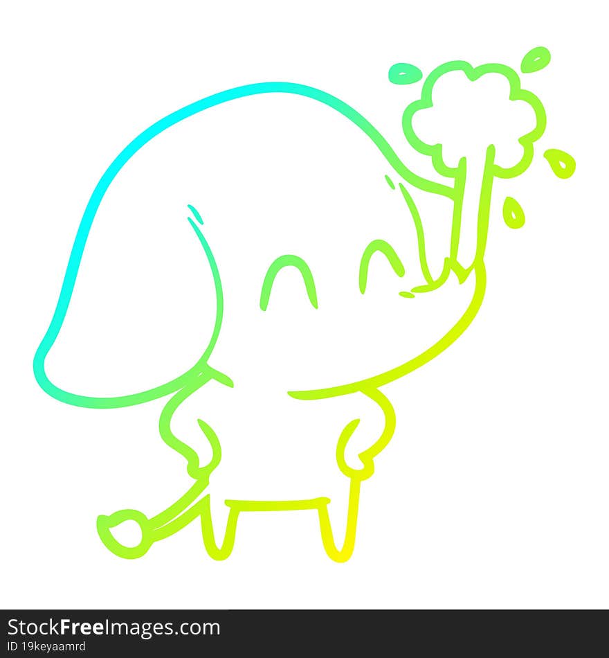 cold gradient line drawing cute cartoon elephant spouting water