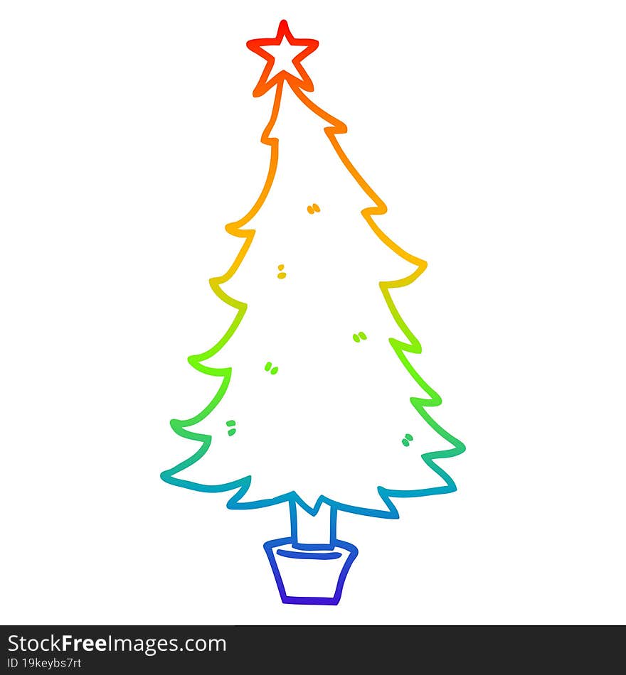 rainbow gradient line drawing of a cartoon christmas tree