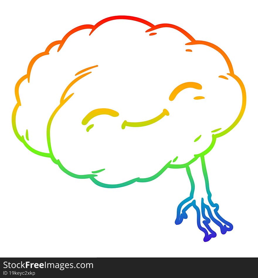 rainbow gradient line drawing cartoon happy brain