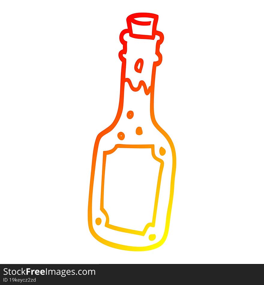 Warm Gradient Line Drawing Cartoon Beer Bottle