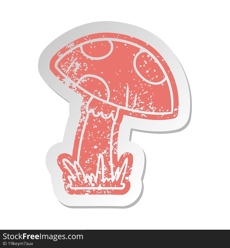 distressed old sticker of a toad stool