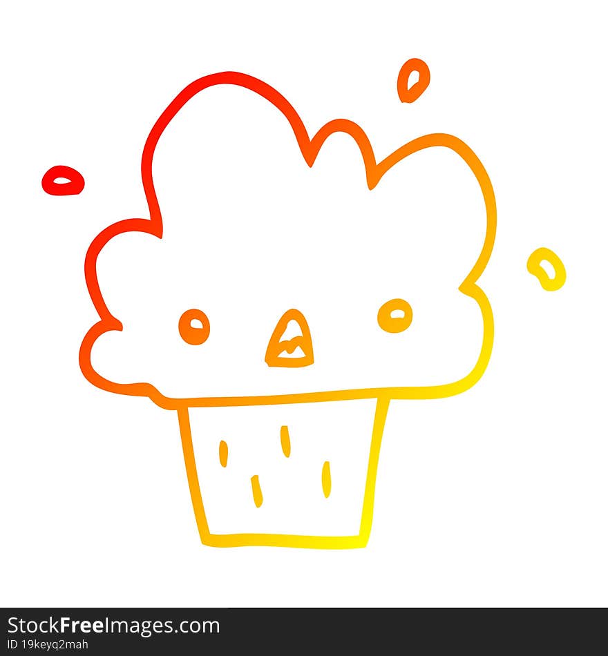 warm gradient line drawing cartoon cupcake