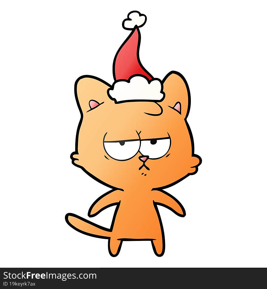 bored gradient cartoon of a cat wearing santa hat