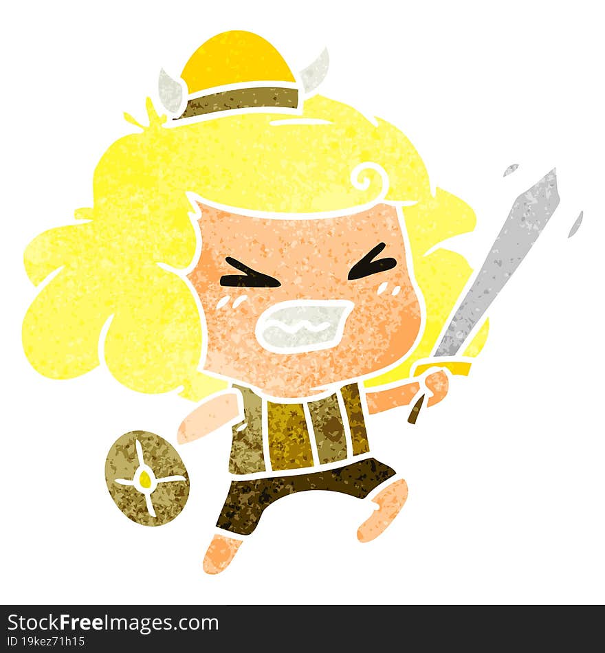 Retro Cartoon Of Kawaii Viking Child