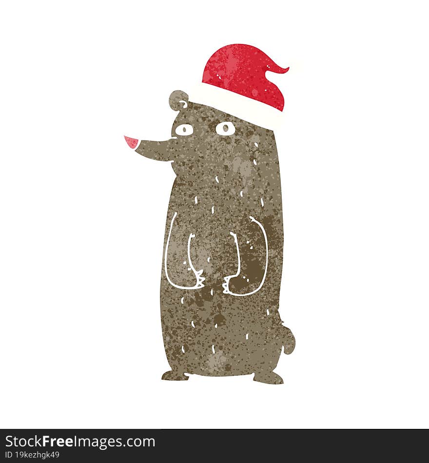 cartoon bear wearing a christmas hat. cartoon bear wearing a christmas hat