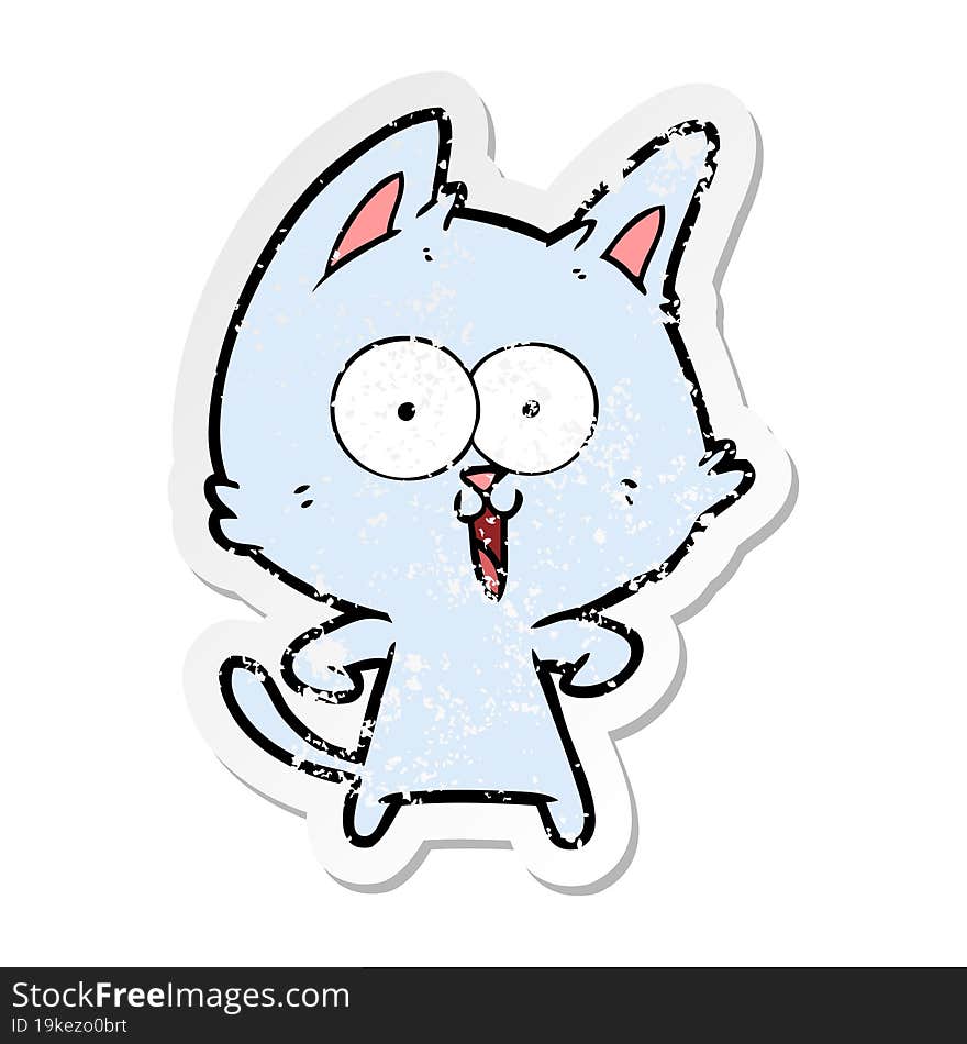 distressed sticker of a funny cartoon cat