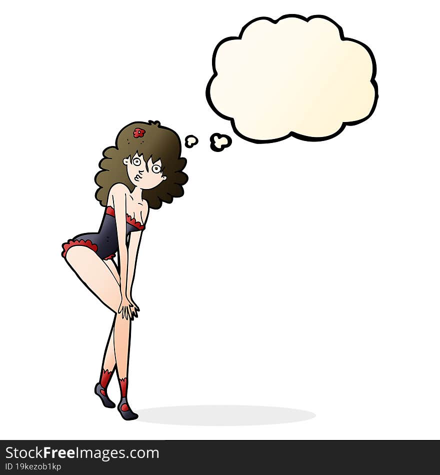 cartoon woman in lingerie with thought bubble