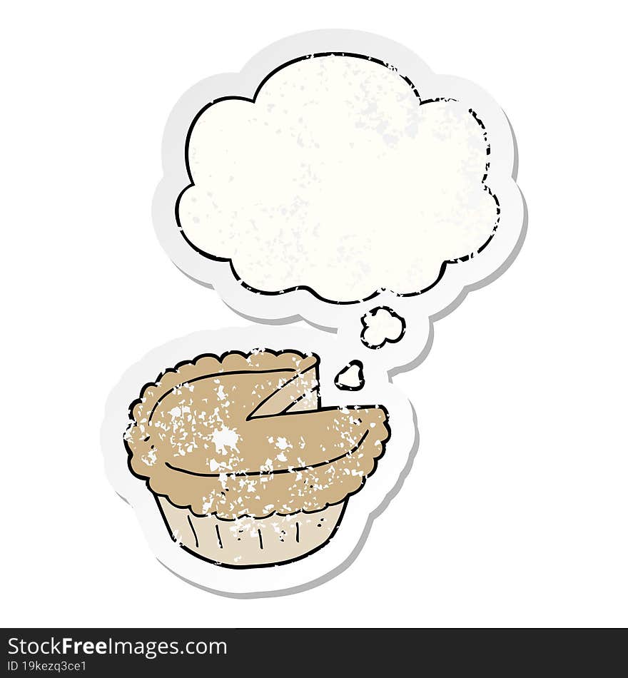 Cartoon Pie And Thought Bubble As A Distressed Worn Sticker