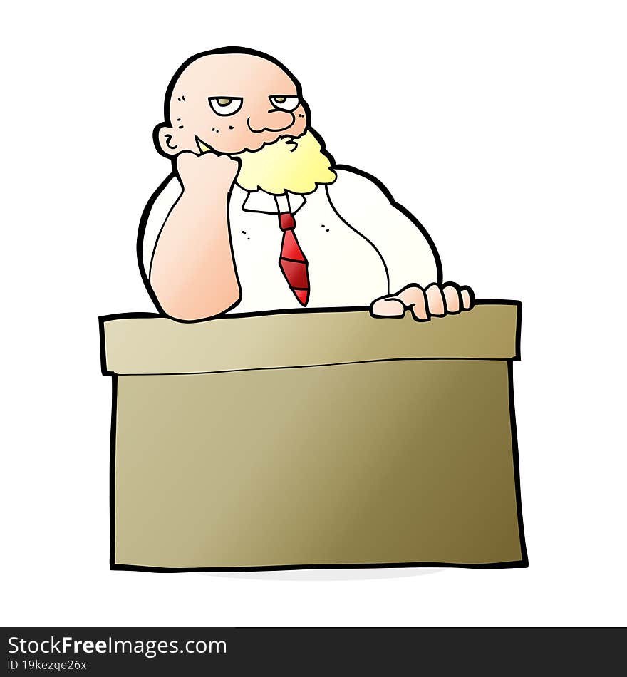 cartoon bored man at desk