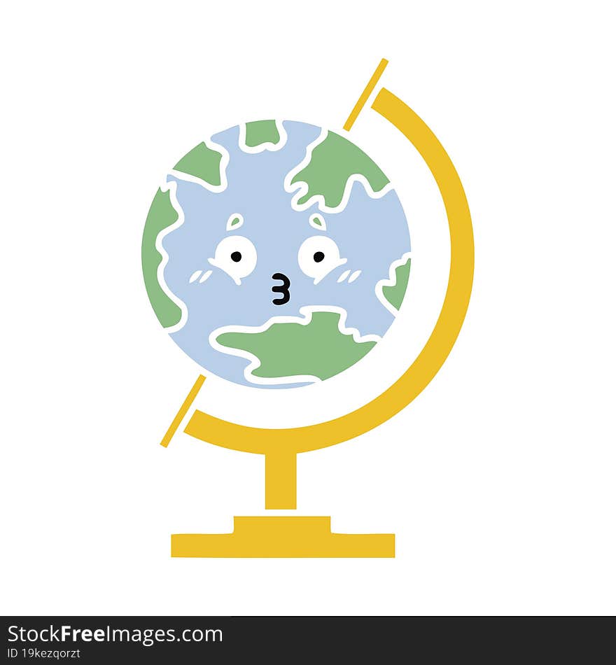 flat color retro cartoon of a globe of the world