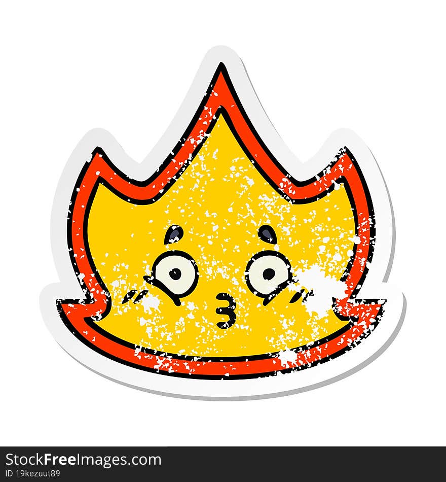 distressed sticker of a cute cartoon fire