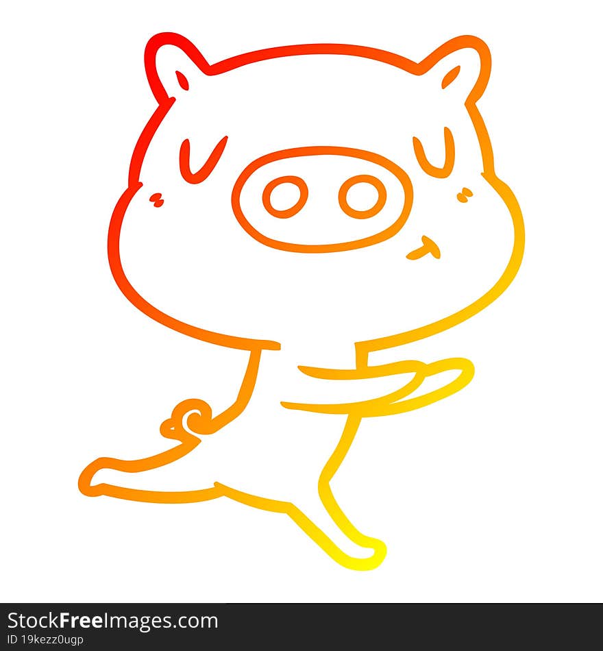 warm gradient line drawing cartoon content pig running