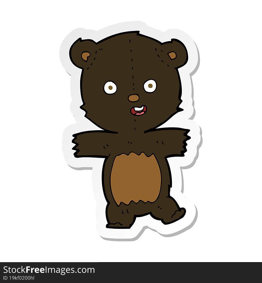 Sticker Of A Cartoon Cute Black Bear Cub