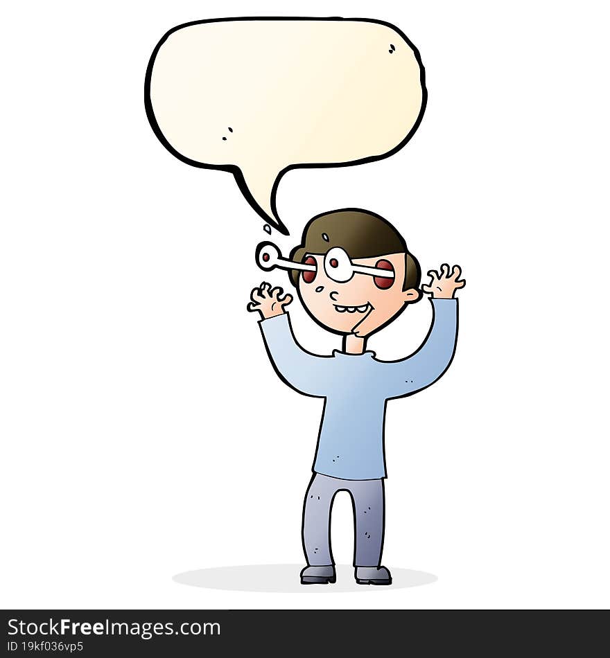 cartoon man with popping out eyes with speech bubble