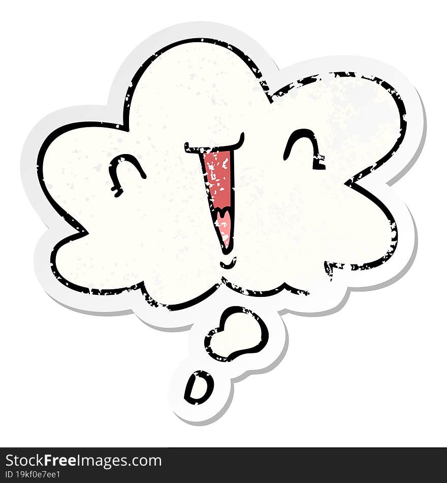 cute cartoon face with thought bubble as a distressed worn sticker