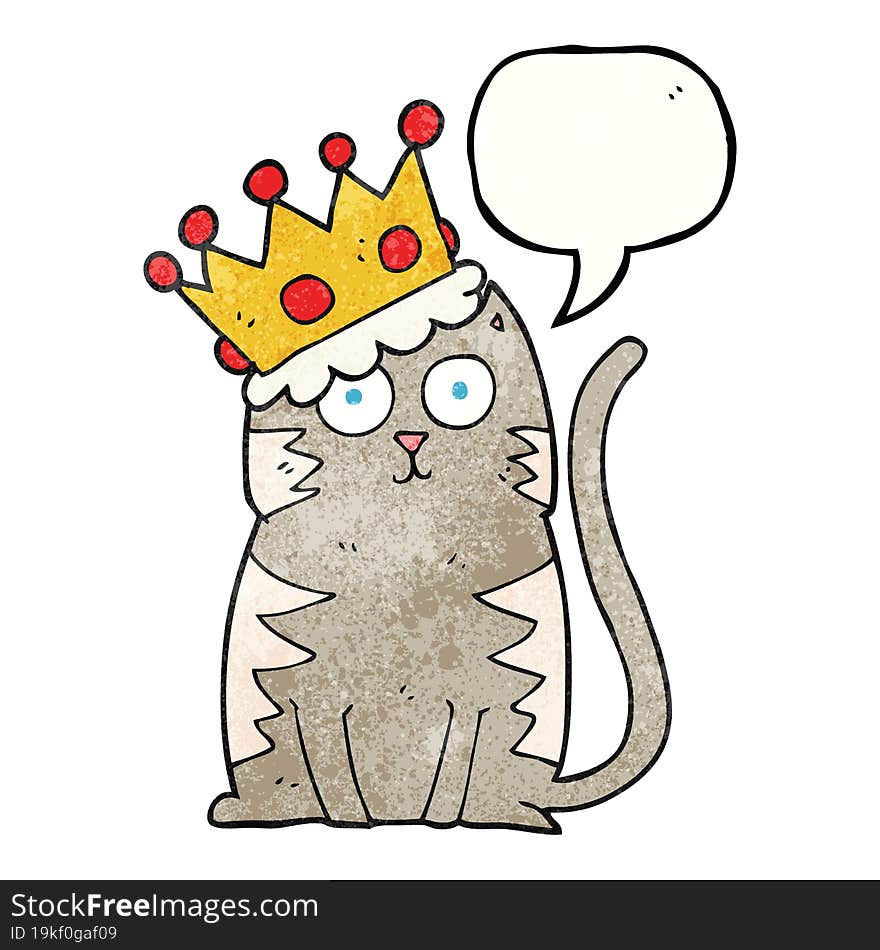 speech bubble textured cartoon cat with crown