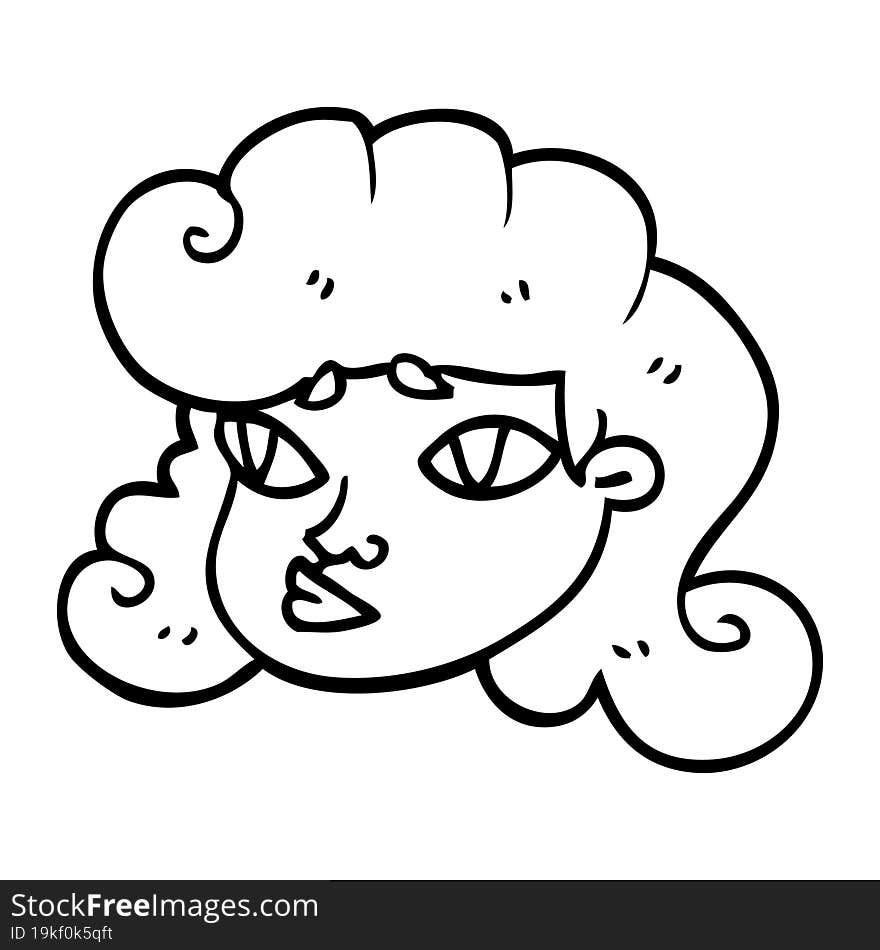 line drawing cartoon female face