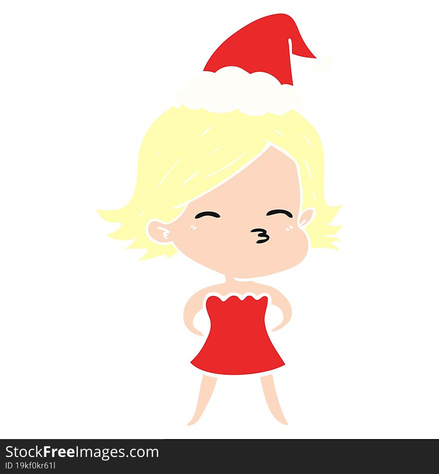 hand drawn flat color illustration of a woman wearing santa hat