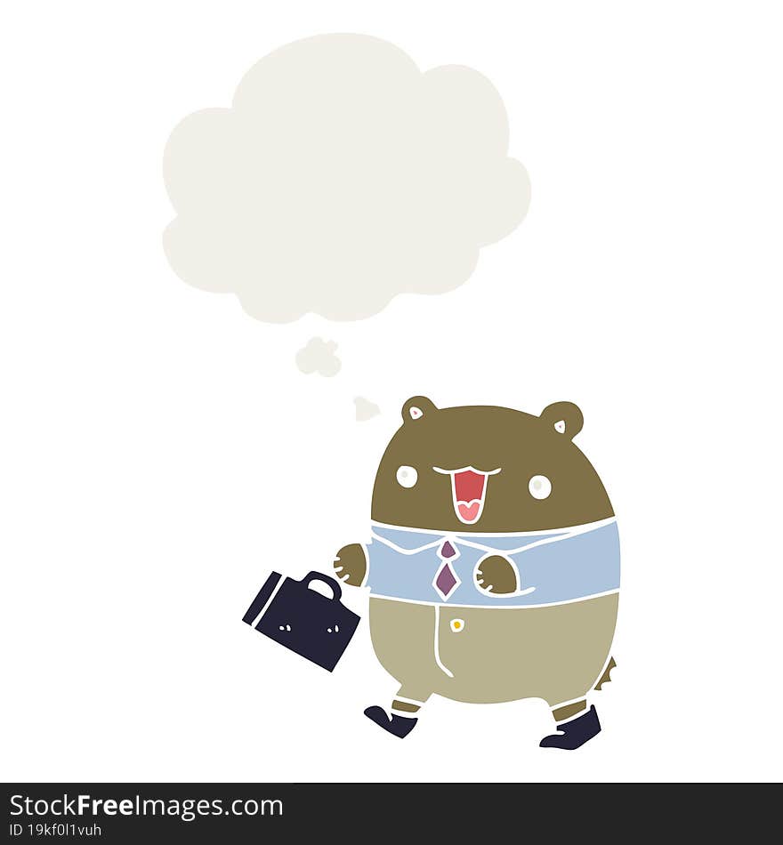 cute cartoon business bear and thought bubble in retro style