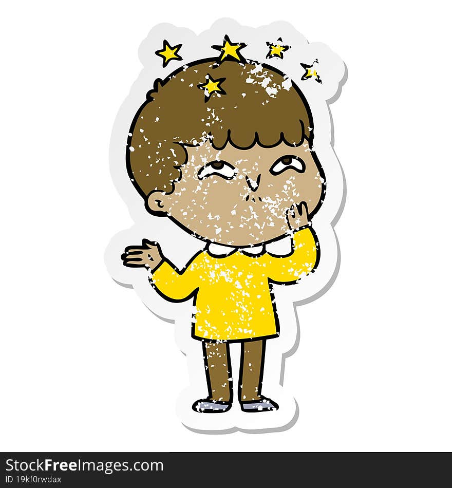 distressed sticker of a cartoon amazed boy