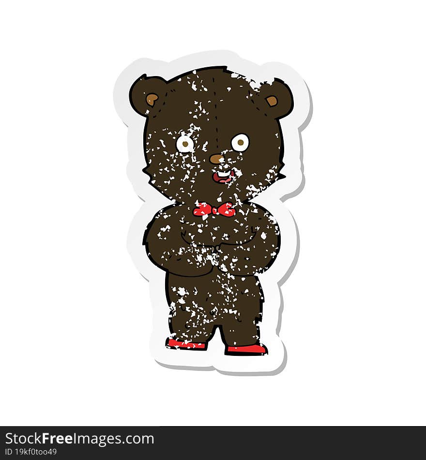 retro distressed sticker of a cartoon teddy black bear