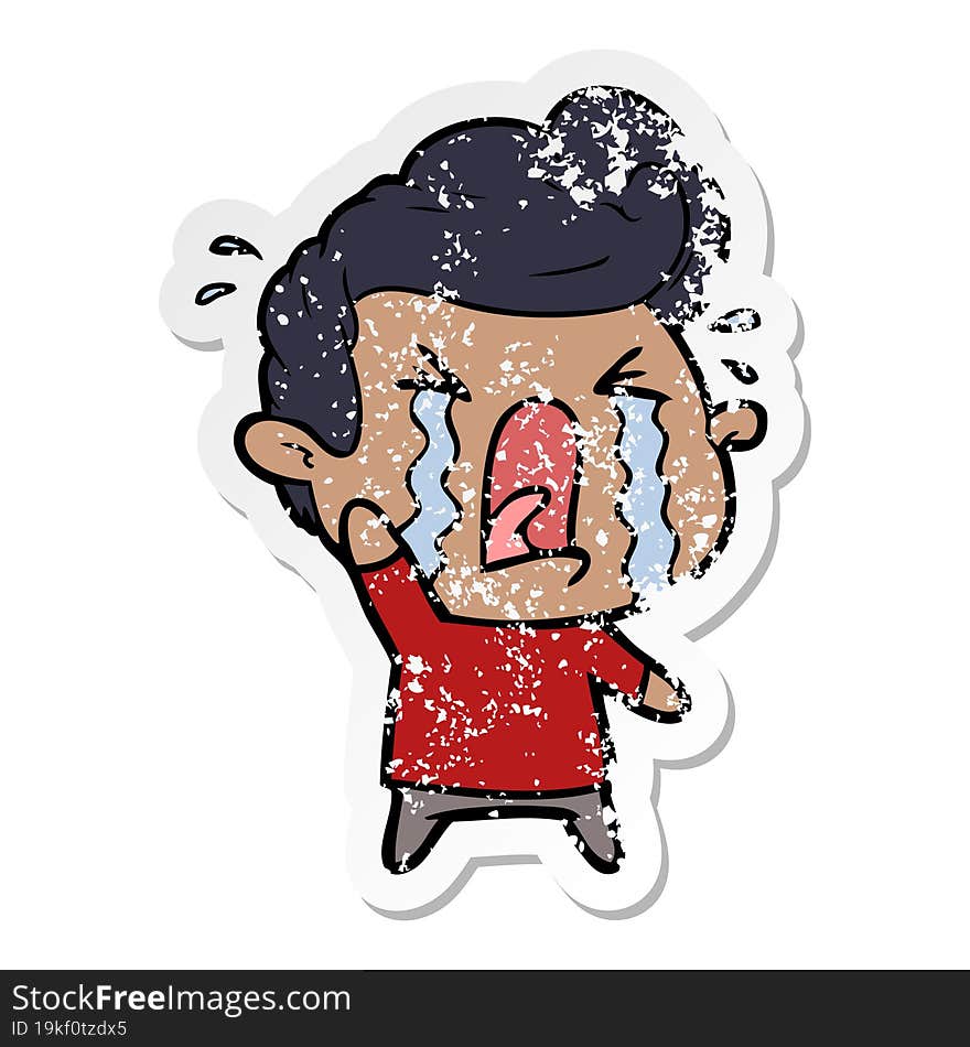 distressed sticker of a cartoon crying man