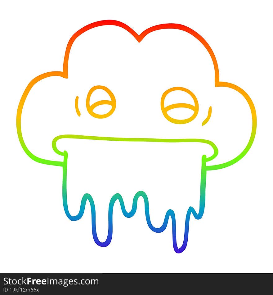 rainbow gradient line drawing cartoon rain cloud