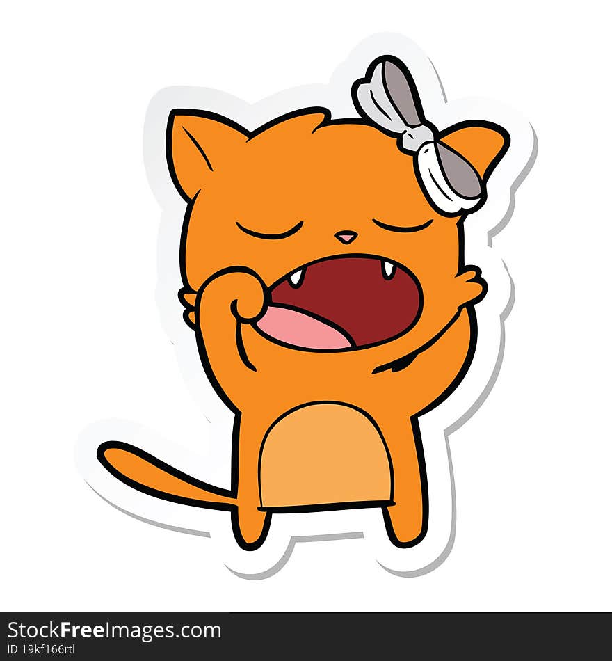 sticker of a cartoon yawning cat