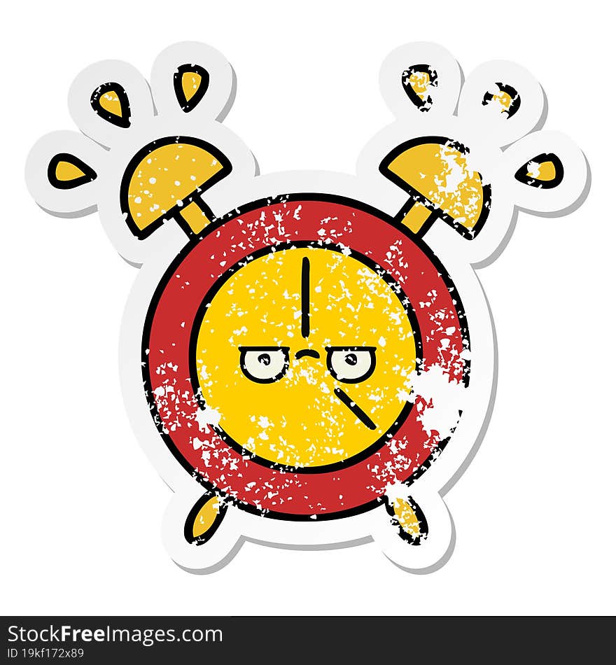 distressed sticker of a cute cartoon alarm clock