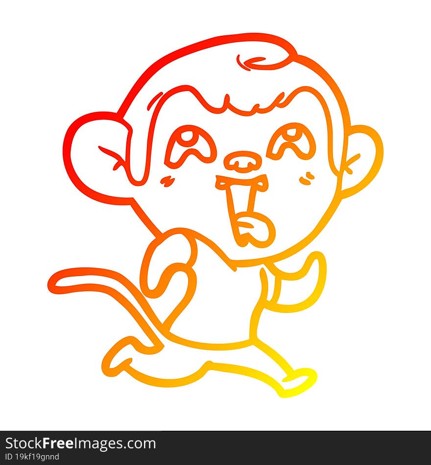 warm gradient line drawing crazy cartoon monkey jogging