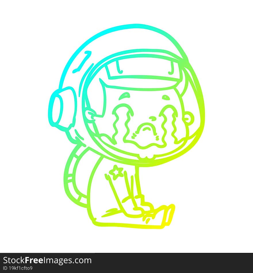 cold gradient line drawing cartoon crying astronaut