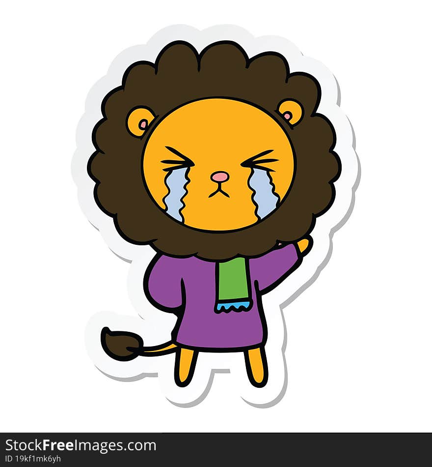 sticker of a cartoon crying lion