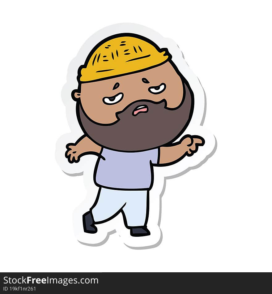 sticker of a cartoon worried man with beard