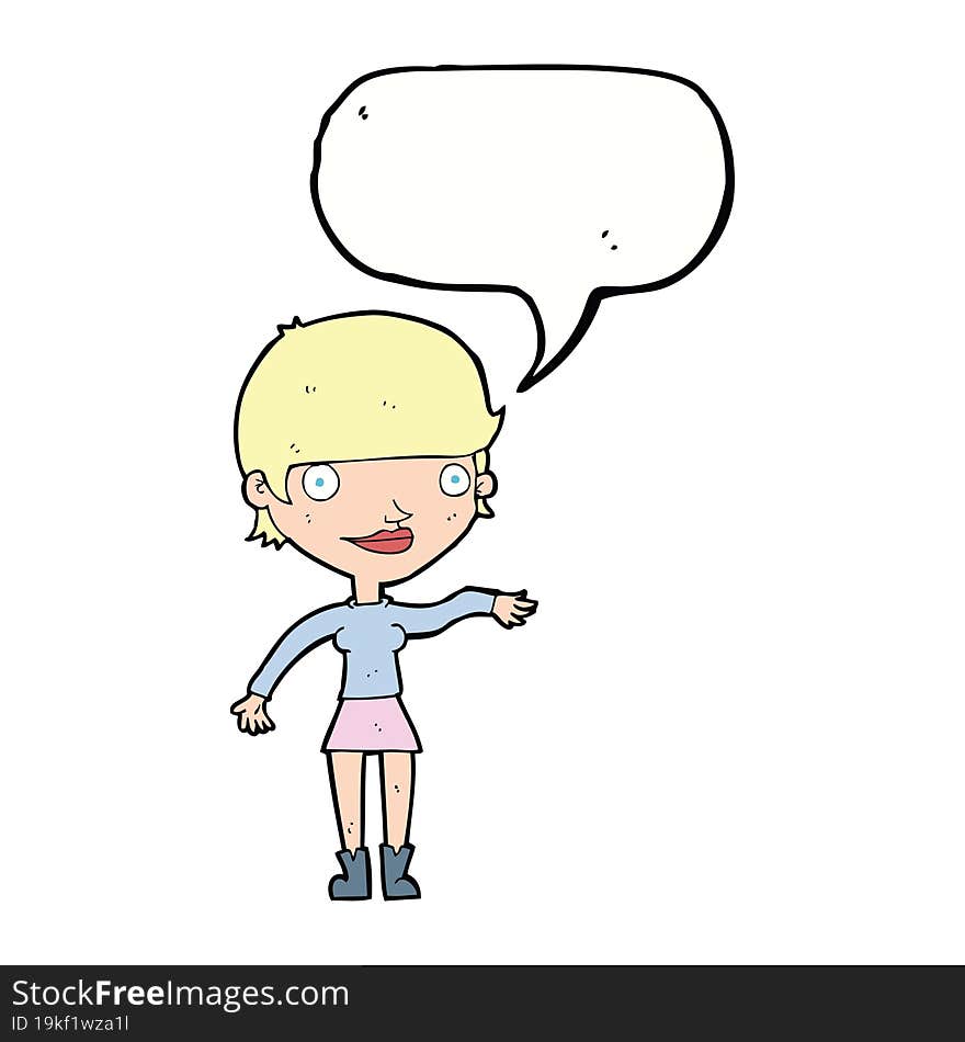 cartoon happy woman  with speech bubble