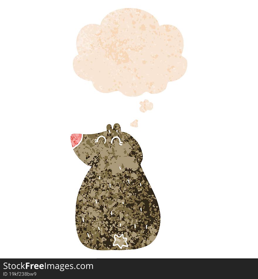 cute cartoon bear and thought bubble in retro textured style