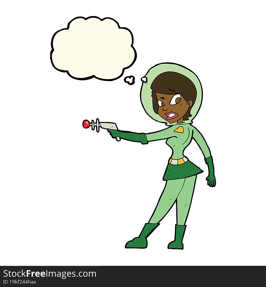 cartoon sci fi girl with thought bubble