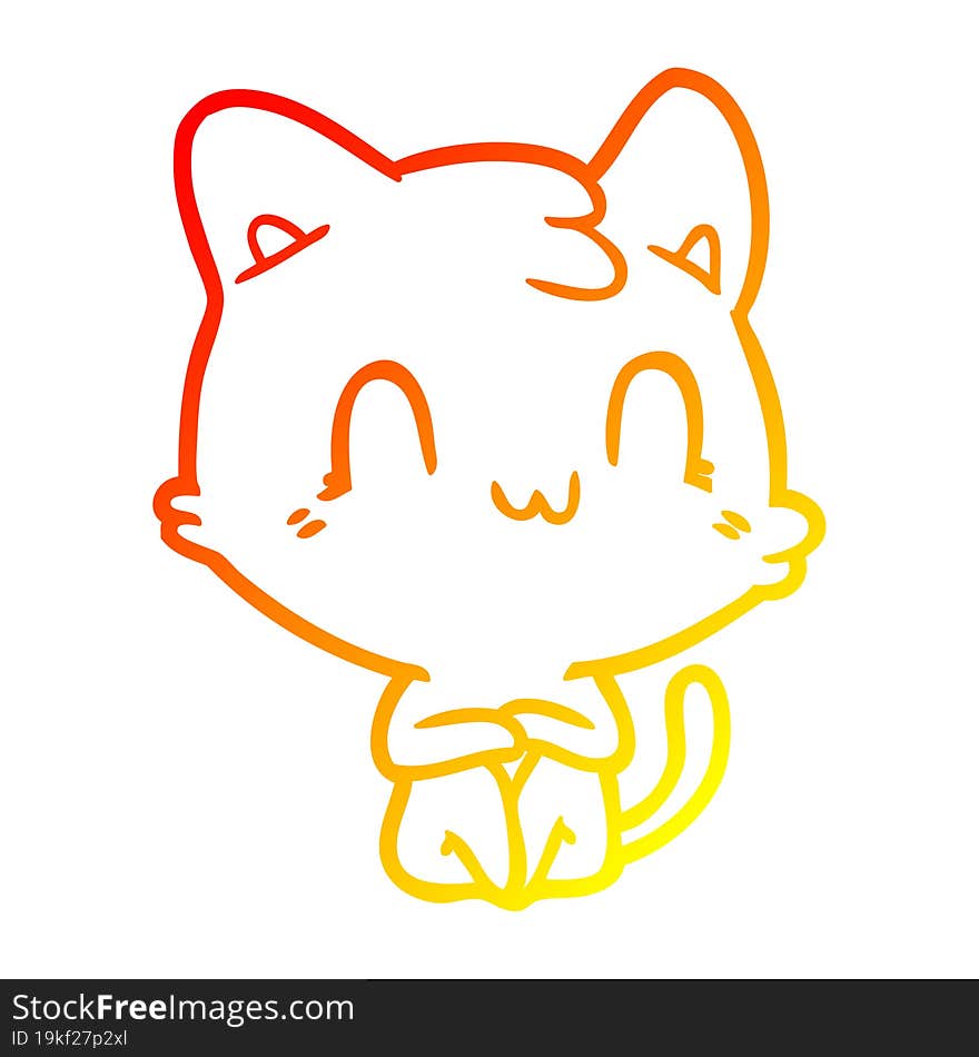 warm gradient line drawing of a cartoon happy cat