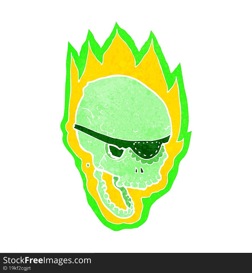 cartoon flaming pirate skull