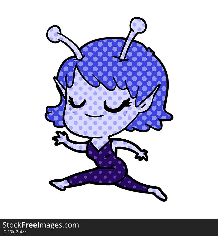 smiling alien girl cartoon running. smiling alien girl cartoon running