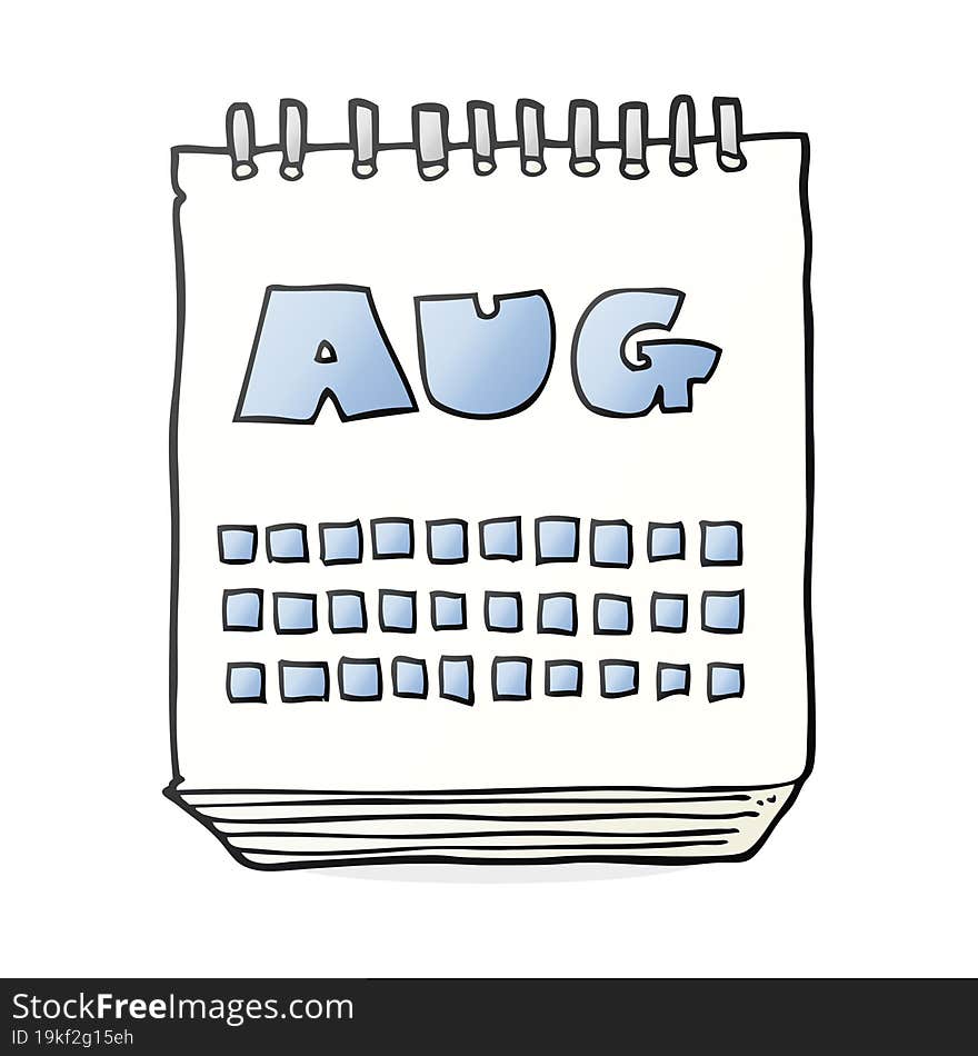 cartoon calendar showing month of august