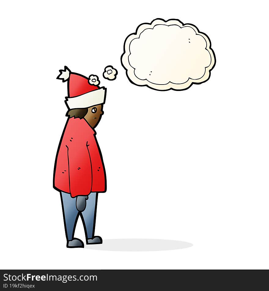 Cartoon Person In Winter Clothes With Thought Bubble