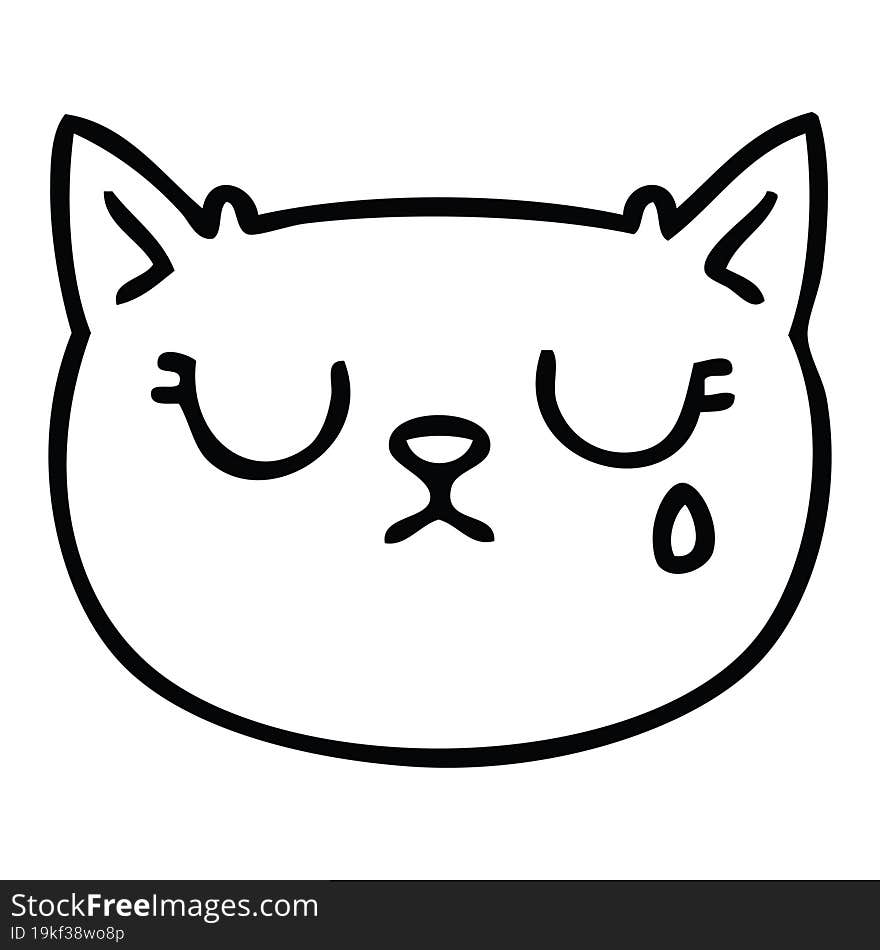 Quirky Line Drawing Cartoon Crying Cat