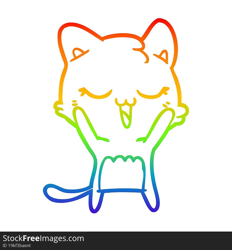 rainbow gradient line drawing of a happy cartoon cat