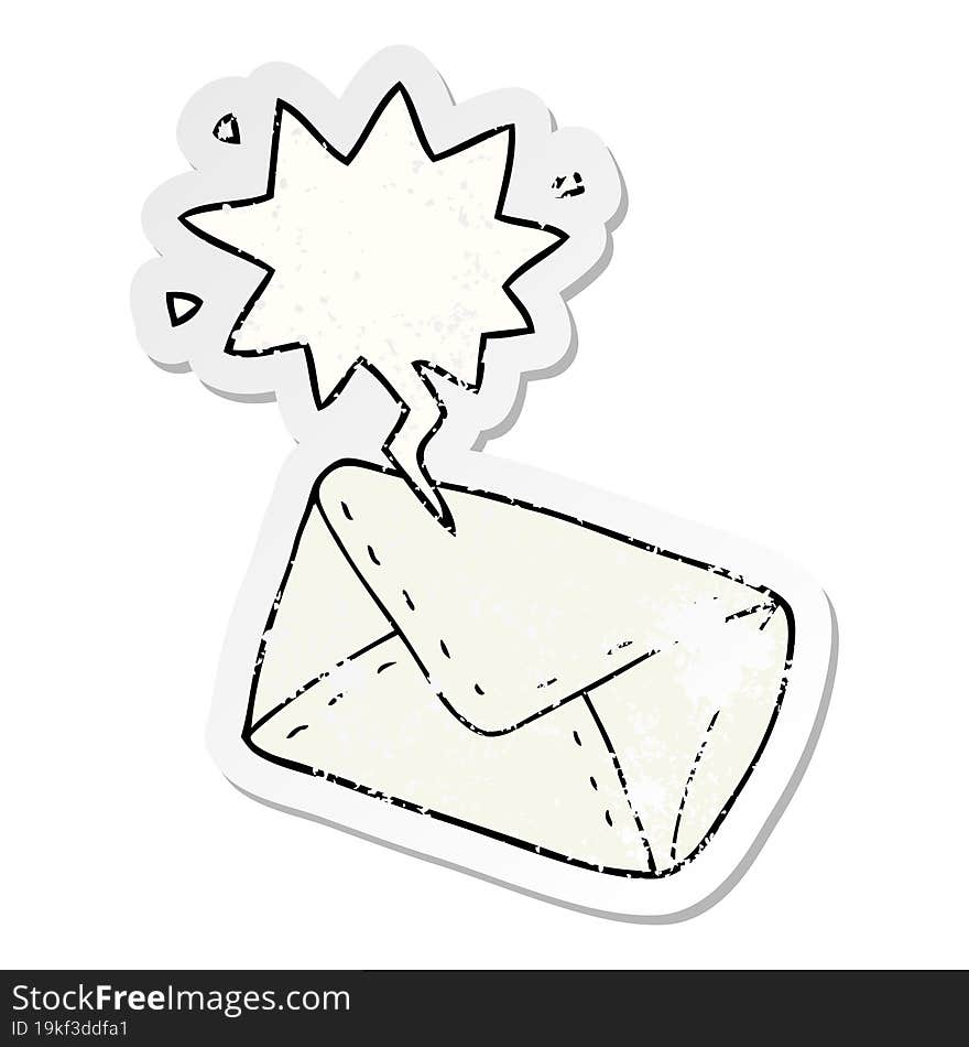 cartoon envelope and speech bubble distressed sticker