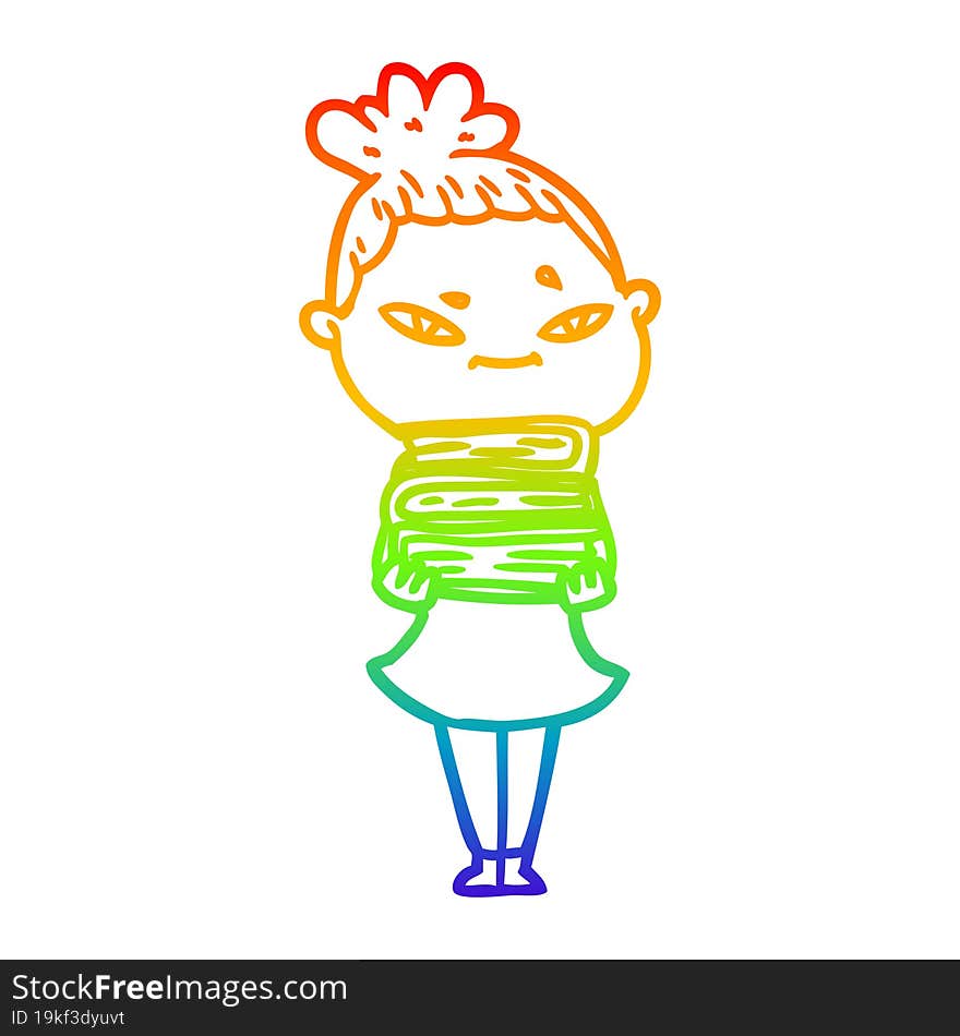 rainbow gradient line drawing of a cartoon woman